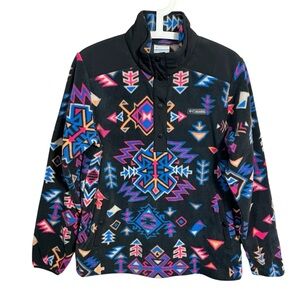 Columbia Snap T Pullover Fleece Size Large Aztec Print Jacket Black Colorful